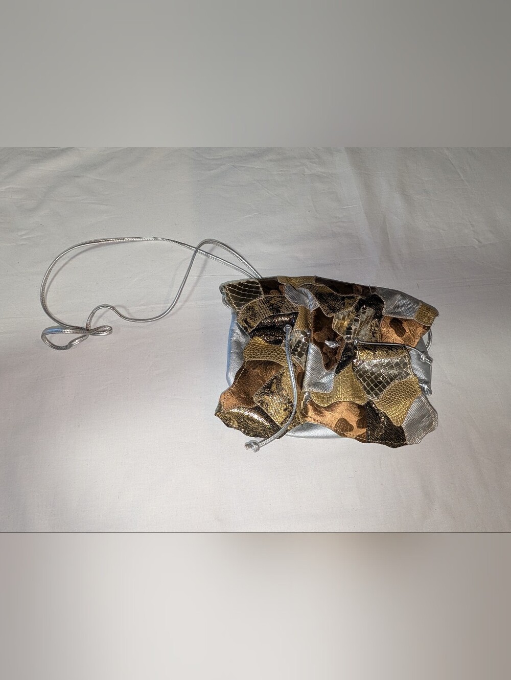 1980s Carlos Falchi Metallic Patchwork Small Shoulder Bag